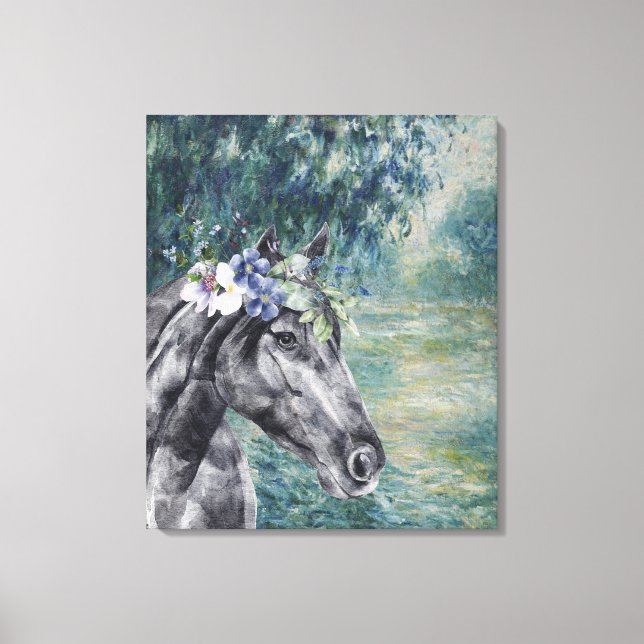 Monet Morning Seine und Black Horse Compilation Leinwanddruck (Vorderseite)