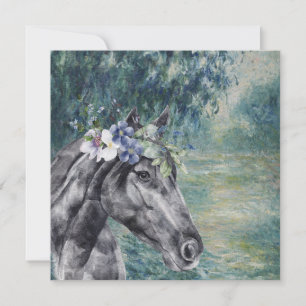 Monet Morning Seine und Black Horse Grußkarte