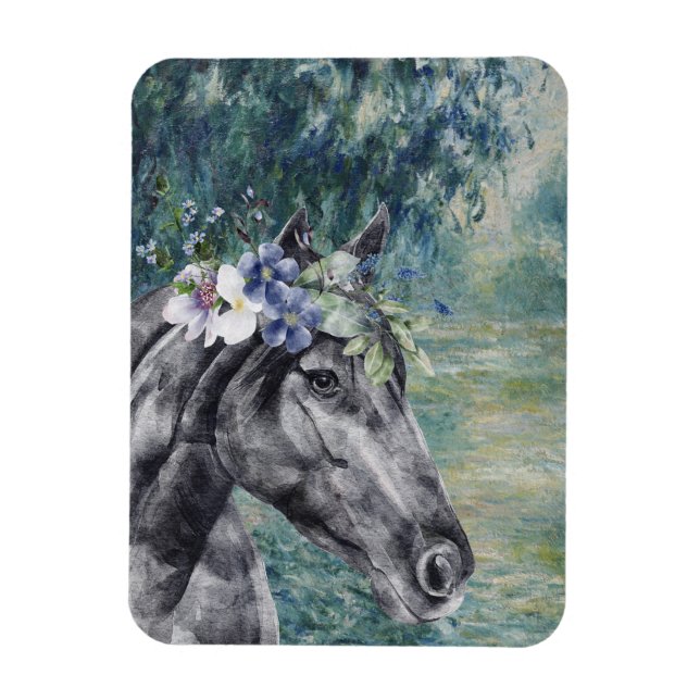 Monet Morning Seine und Black Horse Magnet (Vertikal)