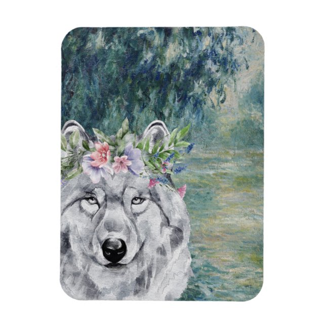 Monet Morning Seine und Grau Wolf Magnet (Vertikal)