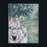 Monet Morning Seine und Grau Wolf Postkarte<br><div class="desc">Die schöne und künstlerische Zusammenstellung zeigt Claude Monets Morning an der Seine als Hintergrund mit dem Portrait des grauen Wolfs mit blühenden Wasserfarben-Kronen-Overlay.</div>