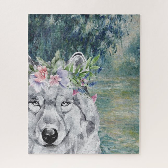 Monet Morning Seine und Grau Wolf Puzzle (Vertikal)