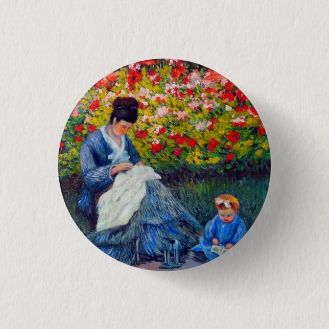 Monet Mutter und Kind im Garten Button (Vorderseite)