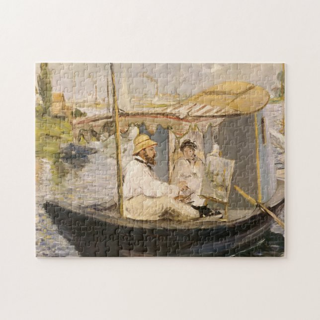 Monet Painting in seinem Studio Boat | Édouard Man Puzzle (Horizontal)