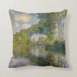 Monet Pappeln auf dem Fluss Epte Kissen<br><div class="desc">Pappeln auf dem Fluss Epte durch Claude Monet,  1900.  Gedruckt auf einer Seite; gegenüberliegende Seite ist blau.  Kissen ist Baumwolle 100% und Maße 20 Zoll. durch 20 Zoll.</div>
