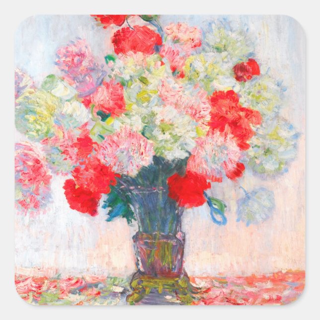 Monet Peonies Quadratischer Aufkleber (Vorderseite)