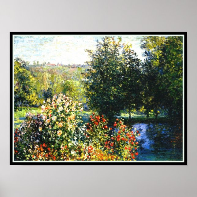 Monet - Rose im Garten am Montgeron, Kunst Poster (Vorne)