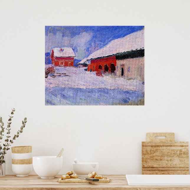 Monet - Rote Häuser in Bjornegaard Poster (Küche)