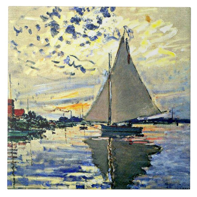 Monet - Sailboat at le Petit Gennevilliers Fliese (Vorderseite)