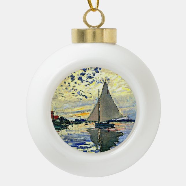 Monet - Sailboat at le Petit Gennevilliers Keramik Kugel-Ornament (Vorderseite)