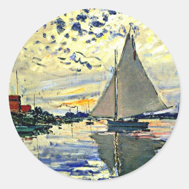 Monet - Sailboat at le Petit Gennevilliers Runder Aufkleber (Vorderseite)