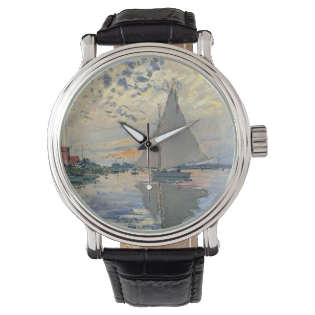 Monet Sailboat Französische Impressionismus Klassi Armbanduhr (Vorderseite)