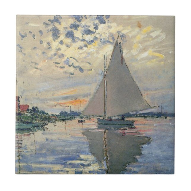Monet Sailboat Französische Impressionismus Klassi Fliese (Vorderseite)