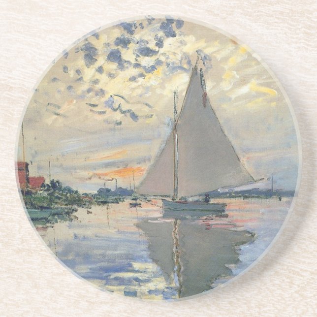 Monet Sailboat Französische Impressionismus Klassi Sandstein Untersetzer (Vorne)