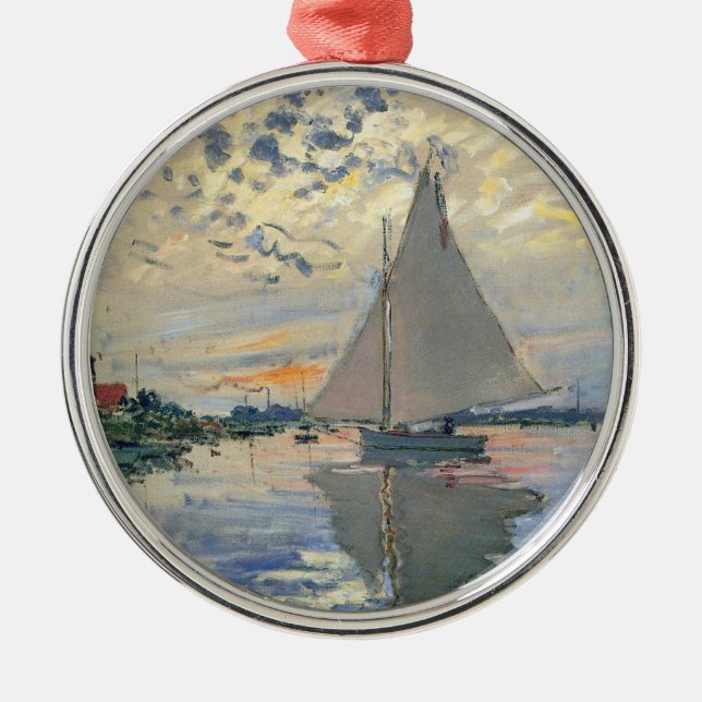 Monet Sailboat Französische Impressionismus Klassi Silbernes Ornament (Vorne)