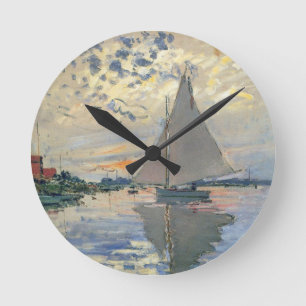 Monet Sailboat French Impressionism Classic Art Runde Wanduhr