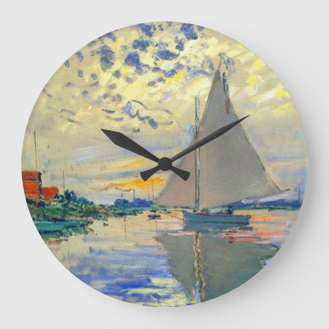 Monet Sailboat in Le Petit-Gennevilliers Große Wanduhr (Vorderseite)