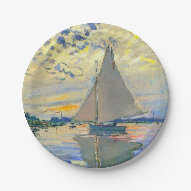 Monet Sailboat in Le Petit-Gennevilliers Pappteller (Vorderseite)
