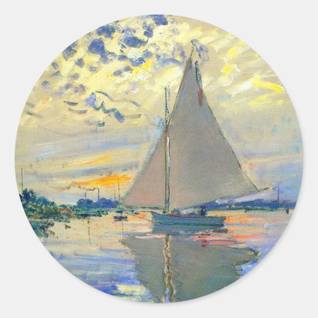 Monet Sailboat in Le Petit-Gennevilliers Runder Aufkleber (Vorderseite)