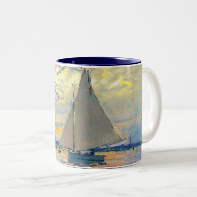 Monet Sailboat in Le Petit-Gennevilliers Zweifarbige Tasse (VorderseiteRechts)