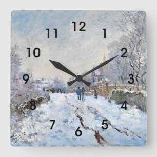 Monet - Schneeszene in Argenteuil Quadratische Wanduhr