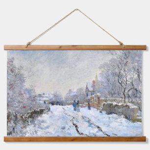 Monet - Schneeszene in Argenteuil Wandteppich Mit Holzrahmen