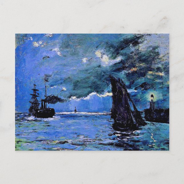 Monet - Seascape, Nachteffekt, berühmte Kunstwerke Feiertagspostkarte (Vorderseite)