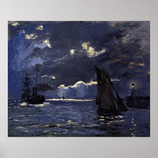 Monet - Seascape Shipping durch Mondlicht Poster (Vorne)