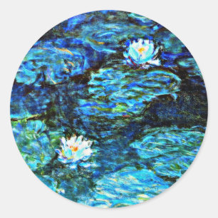 Monet - Seerosen, Blau Runder Aufkleber