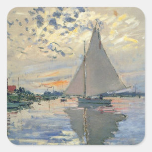 Monet-Segelschiff Französischer Impressionismus Kl Quadratischer Aufkleber