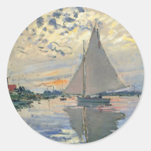 Monet-Segelschiff Französischer Impressionismus Kl Runder Aufkleber