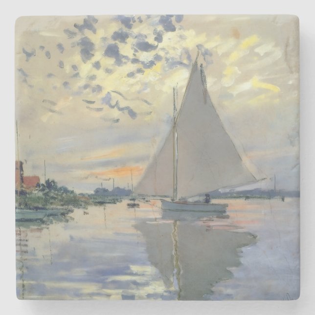 Monet-Segelschiff Französischer Impressionismus Kl Steinuntersetzer (Vorderseite)