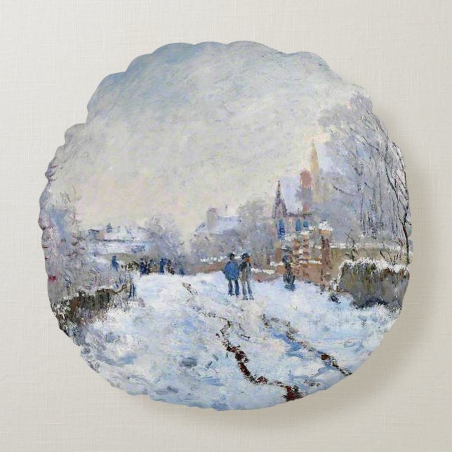 Monet - Snow Scene at Argenteuil Rundes Kissen (Vorderseite)
