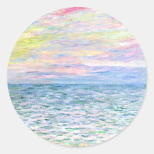 Monet - Sonnenuntergang in Pourville, schöne Kunst Runder Aufkleber