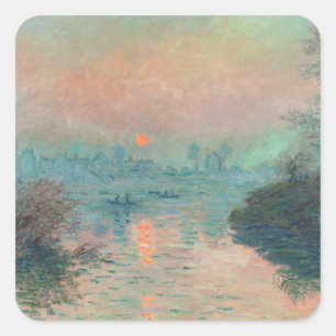 Monet Sonnenuntergang Seine Fine Art Impressionism Quadratischer Aufkleber