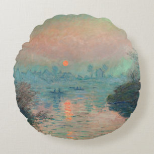 Monet Sonnenuntergang Seine Fine Art Impressionism Rundes Kissen