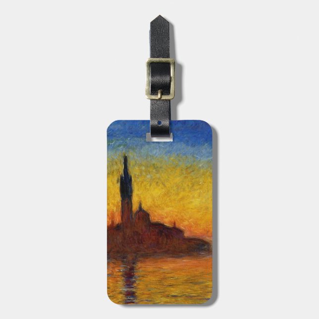 Monet Sonnenuntergang Venedig Farbige Impressionis Gepäckanhänger (Vorderseite vertikal)