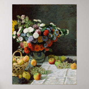 Monet - Stillleben mit Blume und Obst Poster