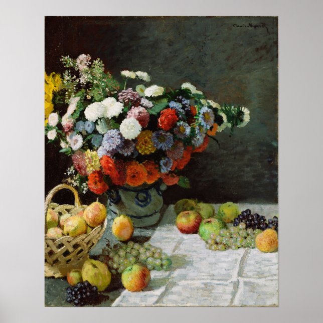 Monet - Stillleben mit Blume und Obst Poster (Vorne)