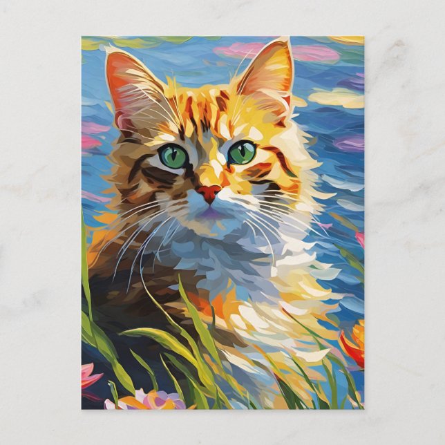 Monet Style Cat Postcard Postkarte (Vorderseite)