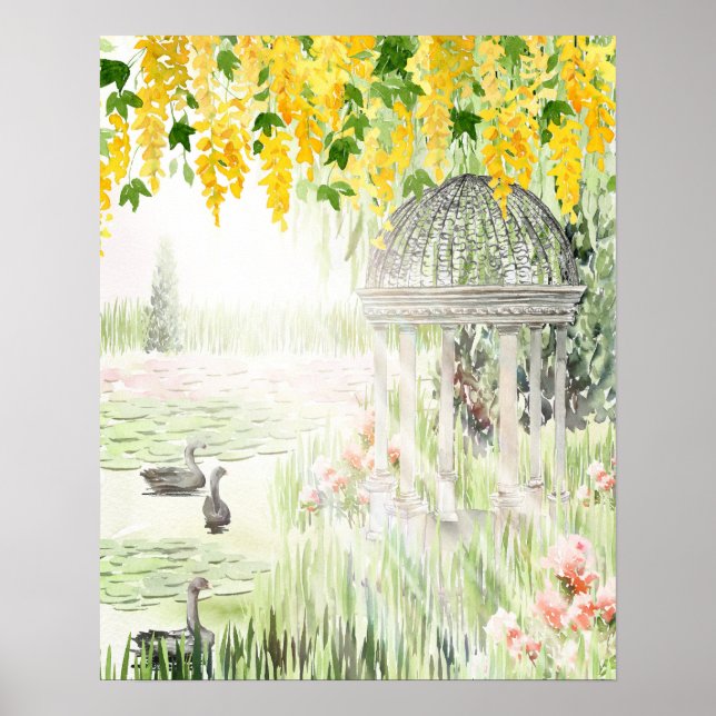 Monet Style Gazebo Floral Art Print Poster (Vorne)