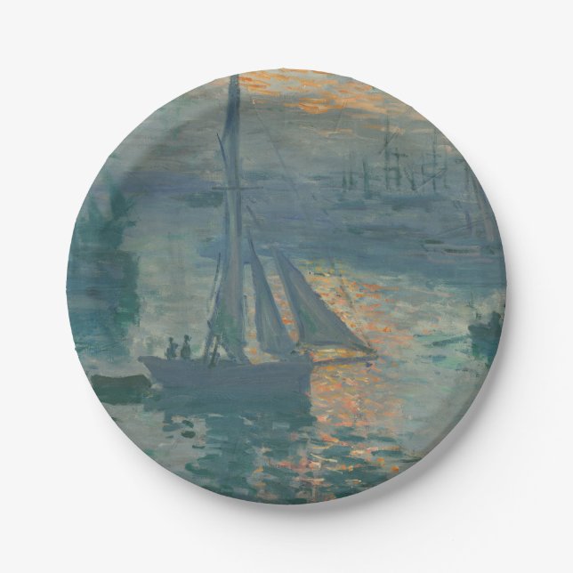 Monet Sunrise Marine Impressionismus Gemälde Pappteller (Vorderseite)