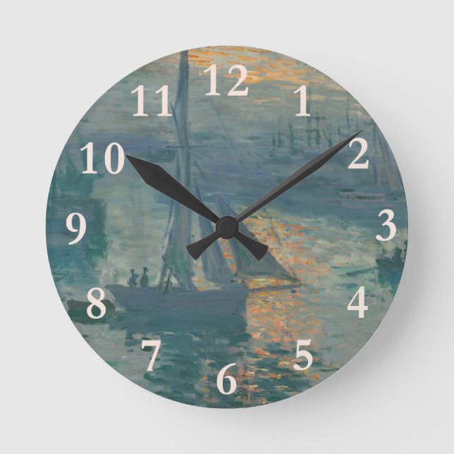 Monet Sunrise Marine Impressionismus Gemälde Runde Wanduhr (Vorderseite)