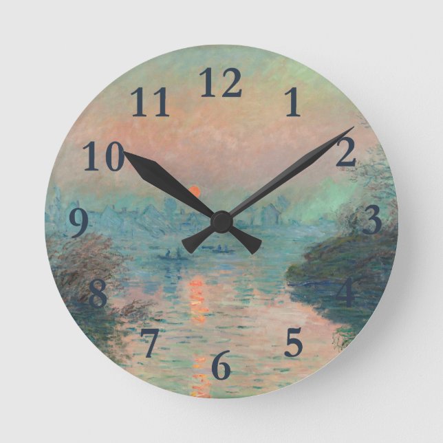 Monet Sunset Fine Art Impressionist Malerei Runde Wanduhr (Vorderseite)
