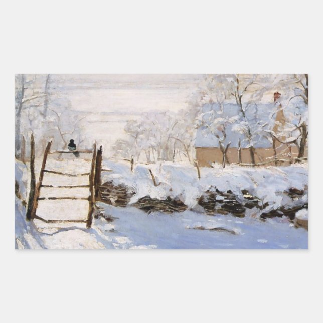 Monet - The Magpie Postcard Rechteckiger Aufkleber (Vorderseite)