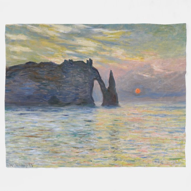 Monet - The Manneport, Cliff at Etretat, Sunset Fleecedecke (Vorderseite (Horizontal))