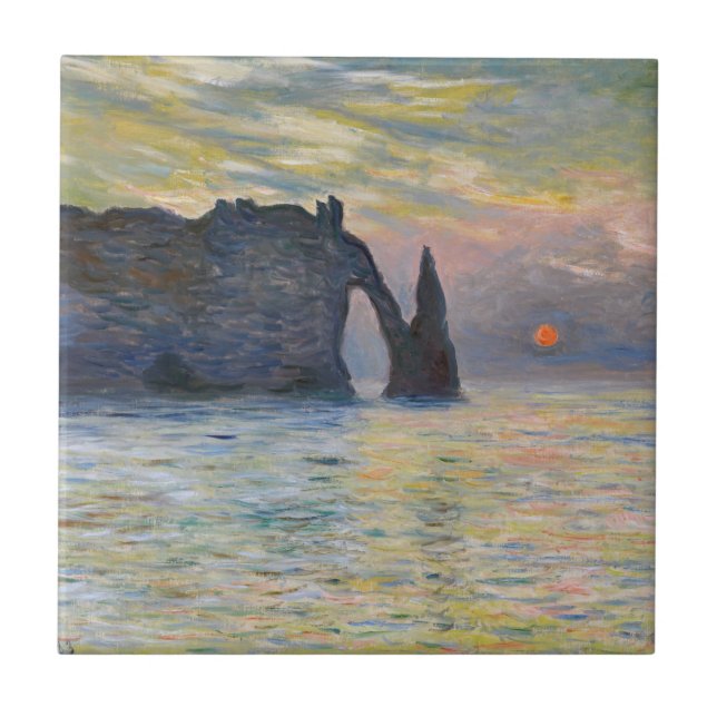 Monet - The Manneport, Cliff at Etretat, Sunset Fliese (Vorderseite)
