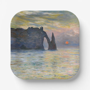 Monet - The Manneport, Cliff at Etretat, Sunset Pappteller
