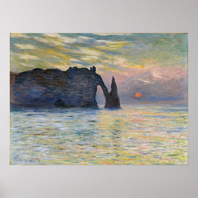 Monet - The Manneport, Cliff at Etretat, Sunset Poster (Vorne)