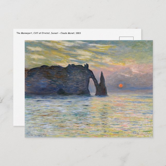 Monet - The Manneport, Cliff at Etretat, Sunset Postkarte (Vorne/Hinten)